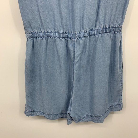 Daily Ritual Romper Blue Lyocell Chambray Button Down Pockets - Picture 10 of 10